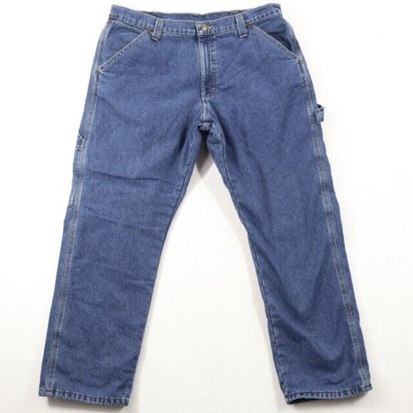 Wrangler Jeans Mens 36x30 (Fits 38x30) Blue Straight Leg Lined Hammer Hoop - Picture 1 of 10